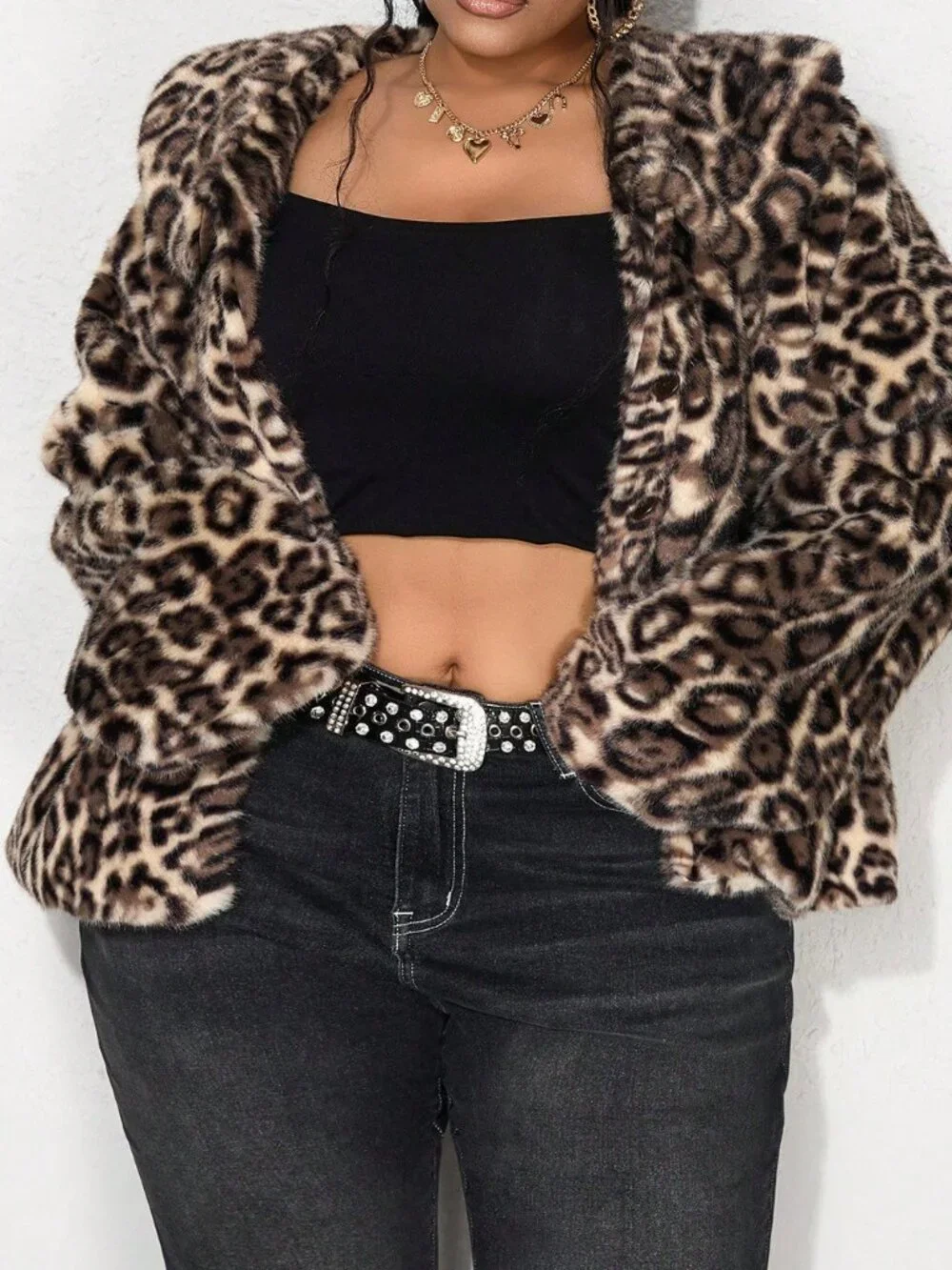 Brown Grunge Women's Loose Fuzzy Zip-Open Long Sleeve Jacket